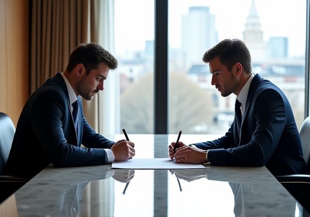 Professional contract negotiation in a modern London law office