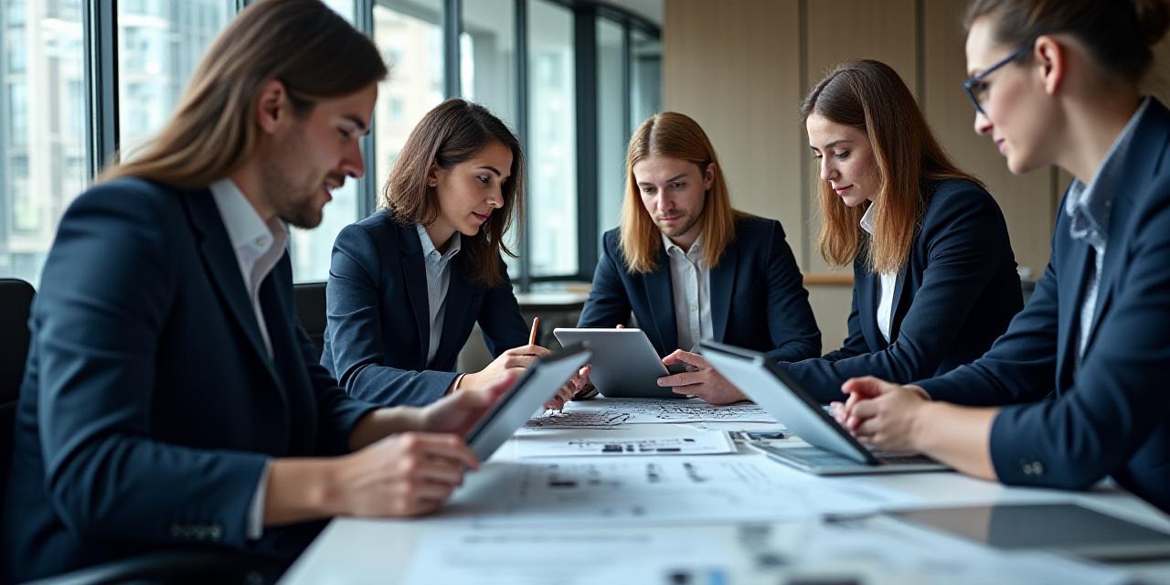 A professional legal team reviewing digital software contracts on tablets